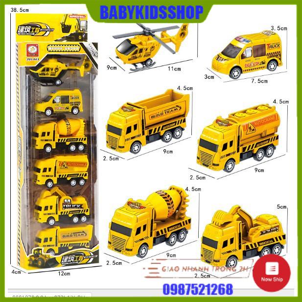 Đồ chơi bộ hộp sét 6 món ô tô máy bay chạy cót xin xò cho bé