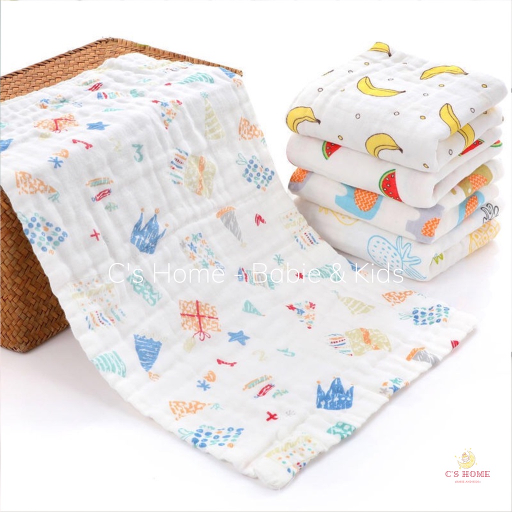 Khăn tắm xô 6 lớp cotton sợi tre cho bé siêu thấm, kích thước 75 x 35cm, nhiều họa tiết