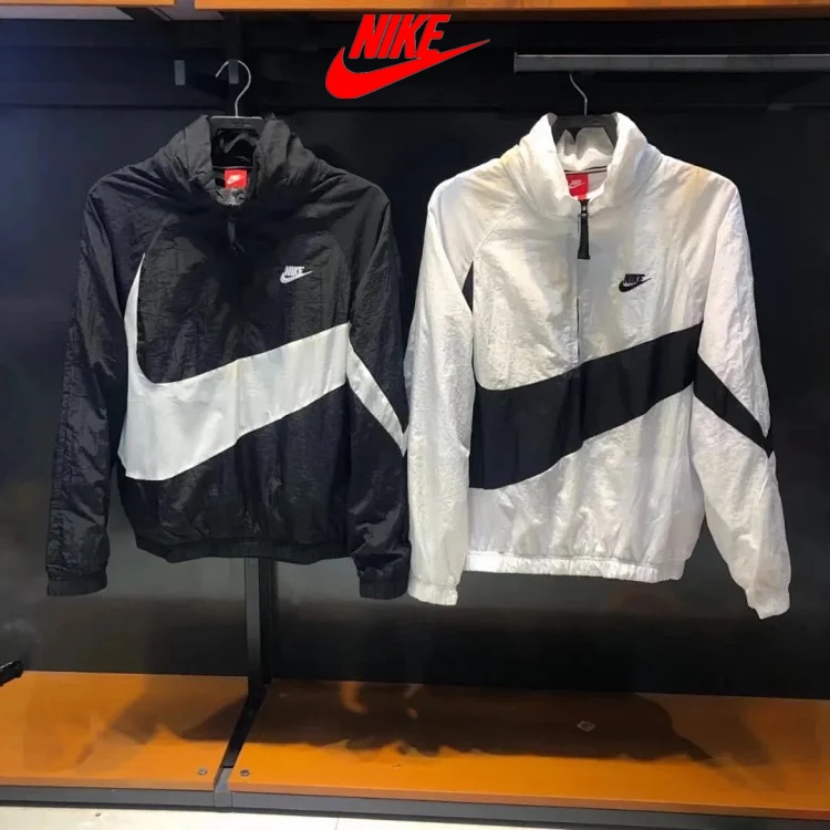 Áo Khoác Thể Thao NIKE 100% Chính Hãng SWOOSH AR3133 Chống Gió Phối Màu Đen Trắng Thời Trang Cho Nam