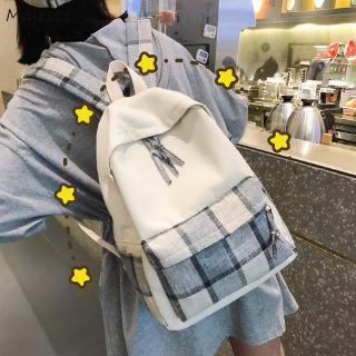 Ba lô canvas kẻ sọc ca rô phong cách Hàn Quốc cho nữ