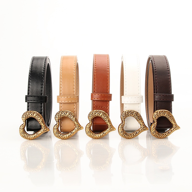 Thắt Lưng Giả Da Khóa Hình Trái Tim Màu Vàng Kim Phong Cách Vintage Thời Trang Cho Nữ
