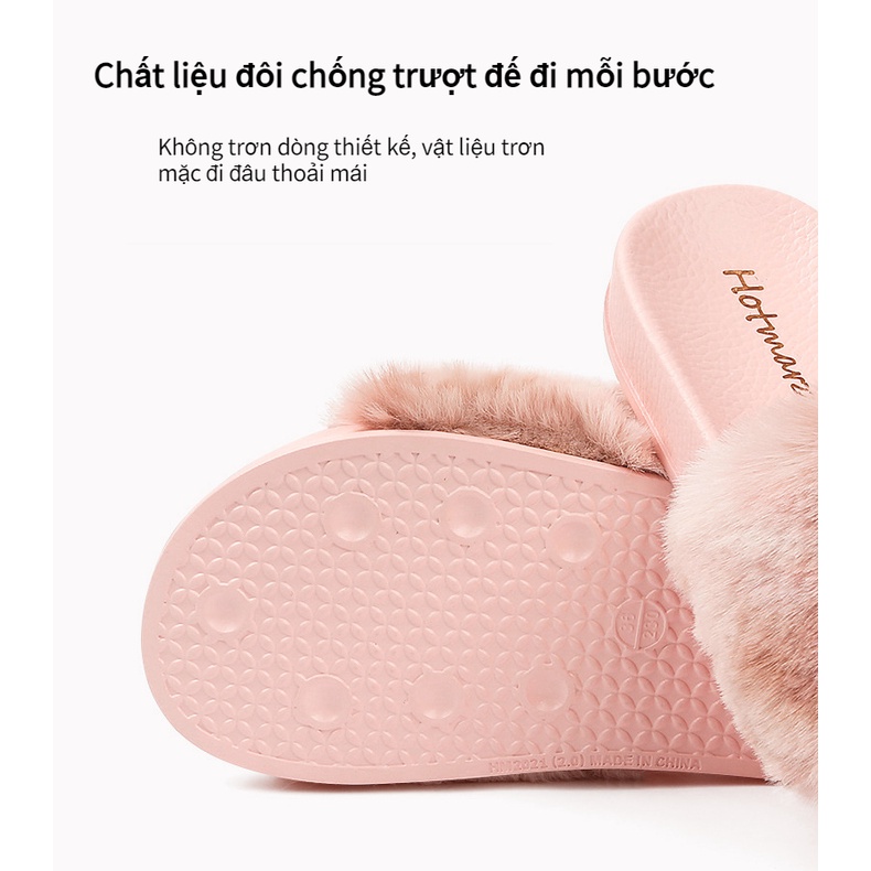 HotmarzzDép Lông Nữ Màu Xám/Hồng BQ4006