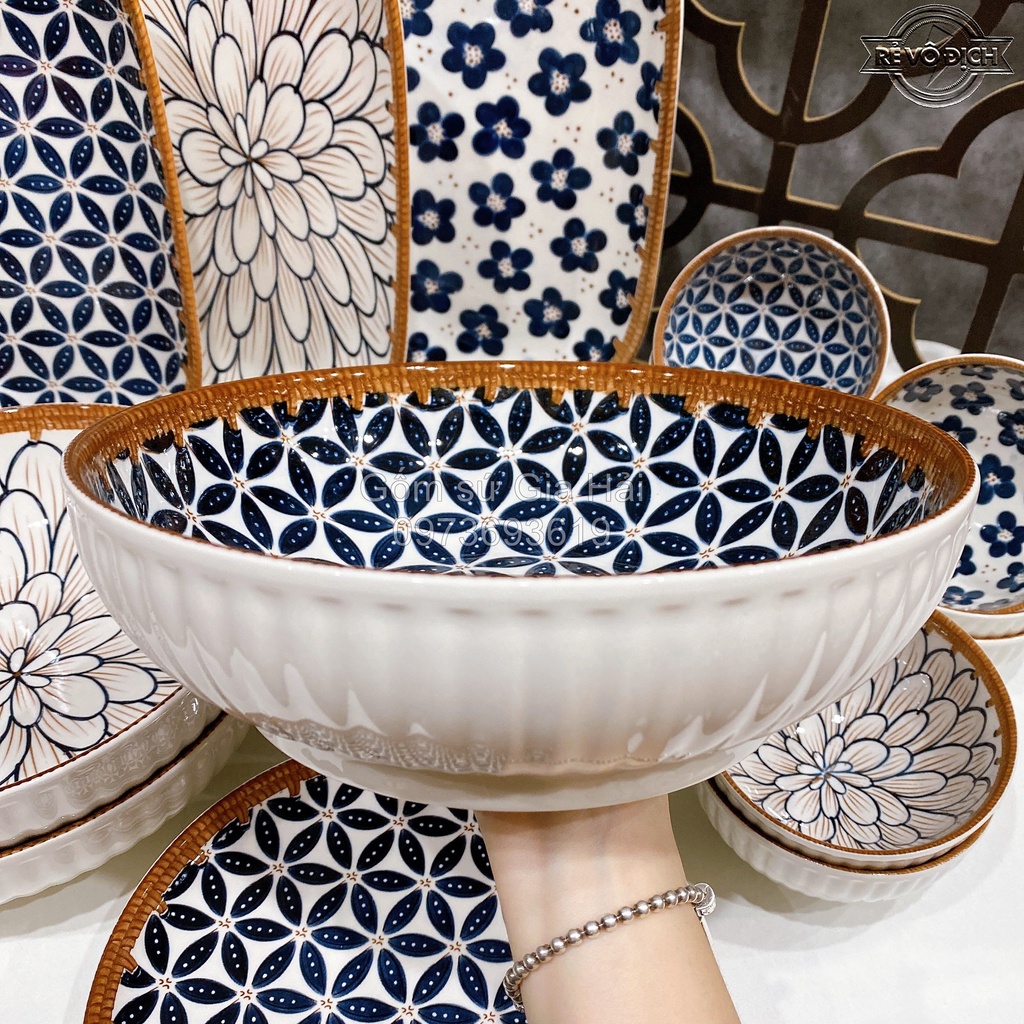 Bộ Bát đĩa decor, Bát sứ Bát ăn cơm, Bộ chén dĩa sứ Dễ thương cao cấp sét Mây Nhật 10 món H2 siêu đẹp