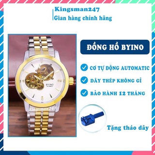 Đồng hồ cơ nam chính hãng Byino dây thép không gỉ đẹp cao cấp, cơ automatic lộ máy sang trọng