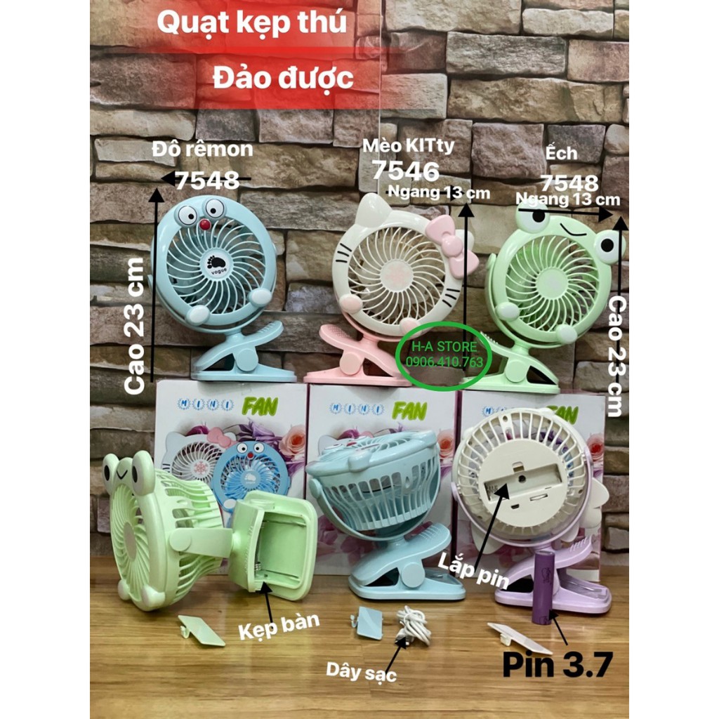 Quạt sạc mini hình thú kẹp bàn đảo được ⚠ không vừa sạc vừa xài ⚠
