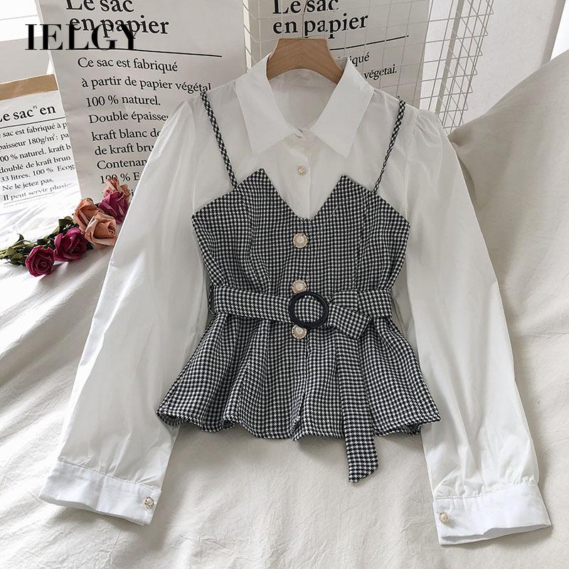 IELGY Áo Sơ Mi Giả Hai Mảnh Màu Sắc Tương Phản Thời Trang Mùa Thu Cho Nữ