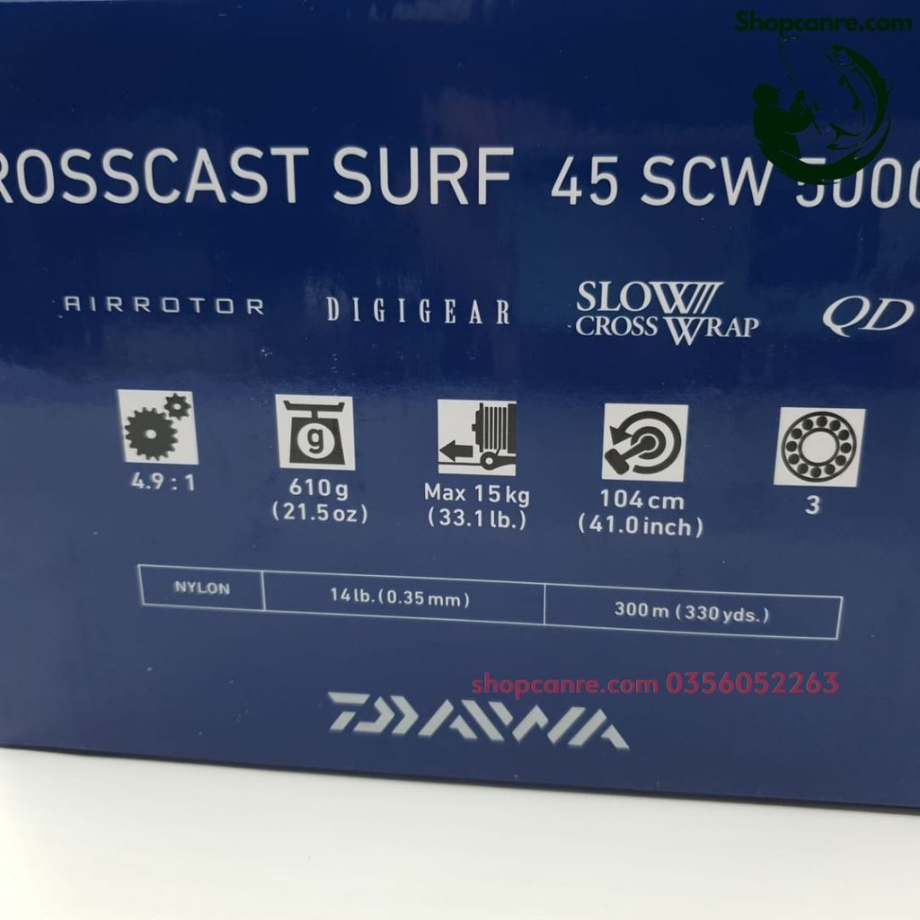 Máy câu cá lô nông DAIWA CROSSCAST SURF SCW 5000 CQD 35 45