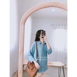 Áo sơ mi cổ đức màu xanh