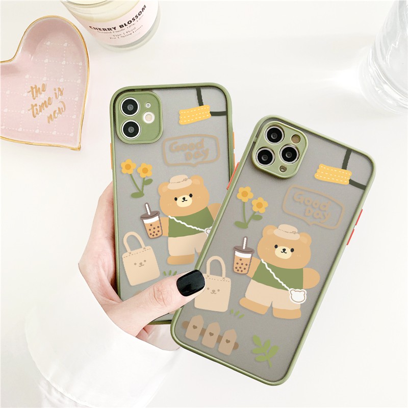 Ốp lưng iphone Gấu Good Day nhám viền nổi cong 5/5s/6/6plus/6s/6splus/7/7plus/8/8plus/x/xr/xs/11/12/pro/max/plus/promax | BigBuy360 - bigbuy360.vn