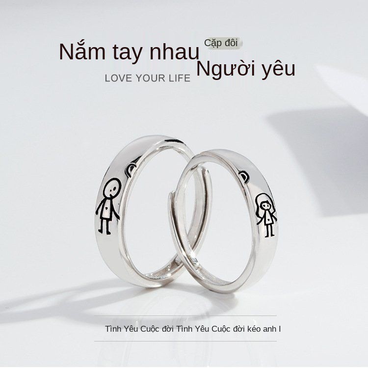 nhẫn cặp đôi hoạt hình cặp đôi sinh viên hàn quốc đơn giản miệng sống nhẫn nam nữ tay trong tay cặp tình nhân nhẫn cặp đ