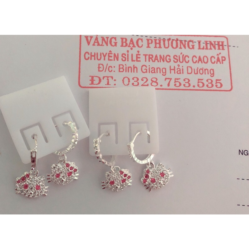 Bông tai mèo hello kitty cho bé gái cực xinh bạc ta