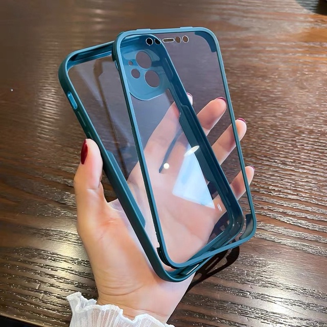 For iPhone 14 pro max Ốp Điện Thoại Trong Suốt Mặt Nhám Bảo Vệ 360 Độ + Miếng Dán Màn Hình Cho iPhone 13 12 11 Pro Max