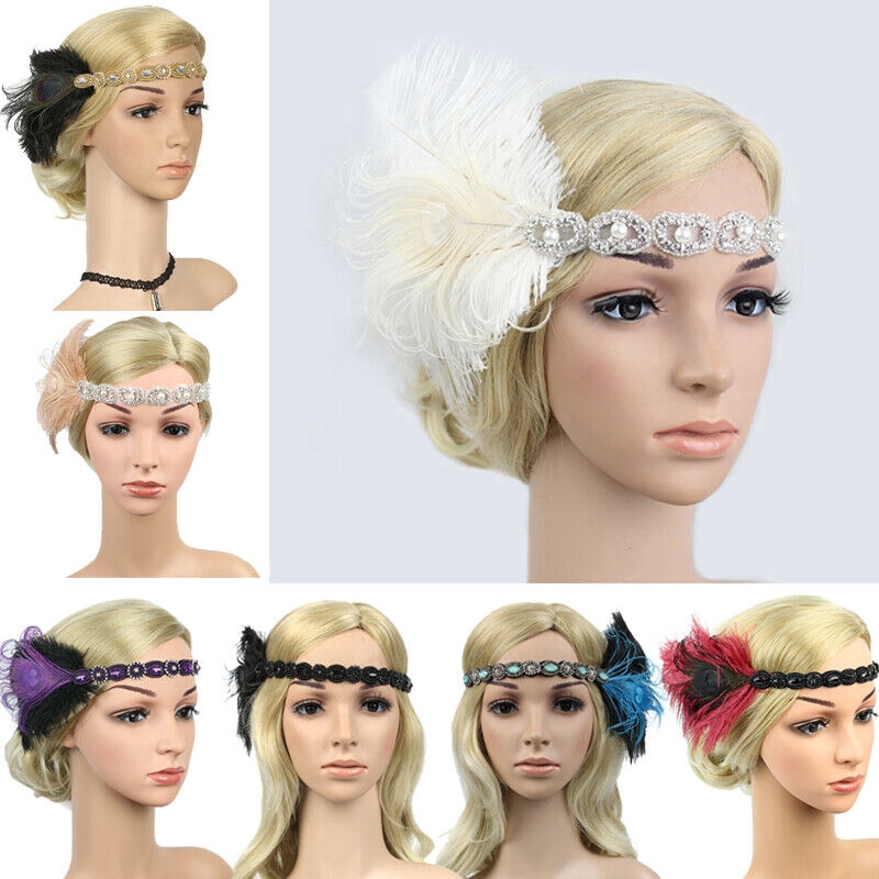 Băng đô đính hoa và lông vũ phong cách cổ điển