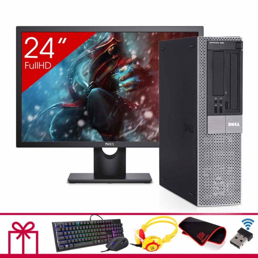 Máy tính để bàn Dell Optiplex 960 DT + Màn hình Dell 24inch Full HD (Core 2 Quad Q9400,8GB,SSD 120GB, HDD 1TB)+Quà Tặng