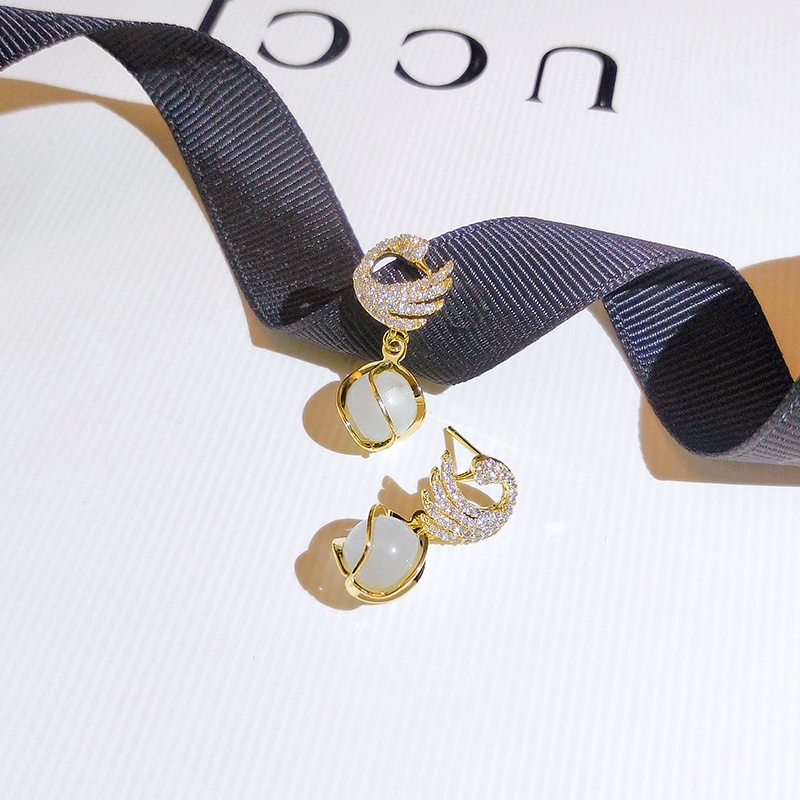 [Jiudolan] Bông Tai Mặt Thiên Nga Đính Đá Opal Giả Thanh Lịch Cho Nữ