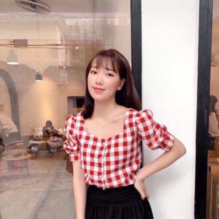 Áo sơ mi kẻ tay bồng
