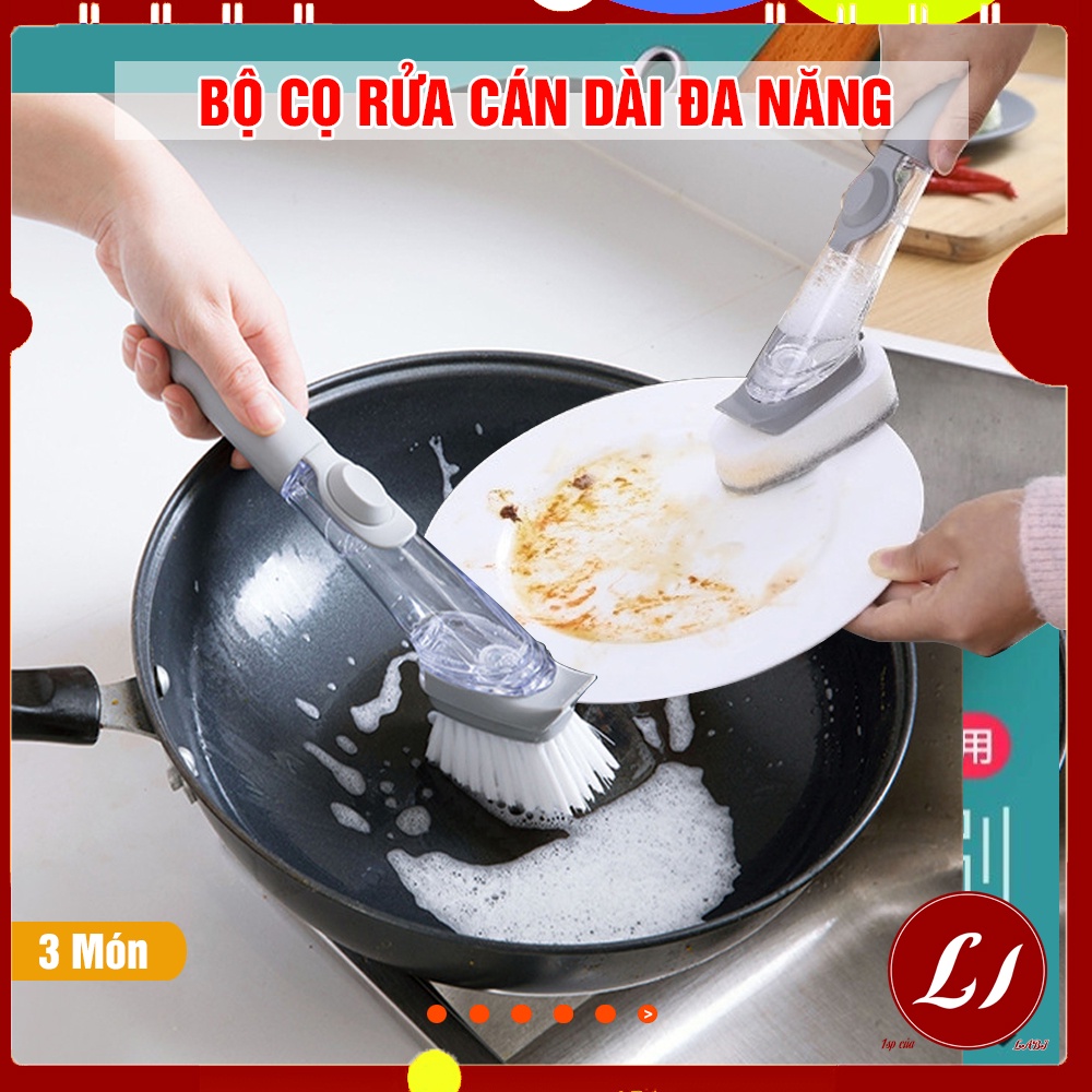 Dụng cụ CỌ RỬA XOONG NỒI CÓ TAY CẦM thông minh 3 chi tiết(1 dụng cụ, 1 mút rửa bát, 1 cọ bàn chải)