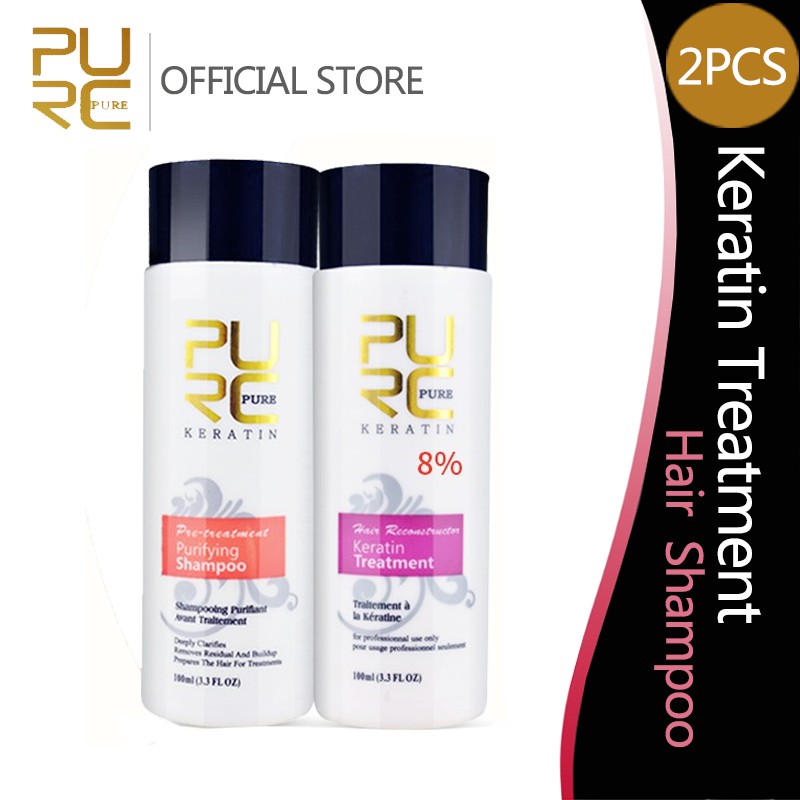 Bộ Kem Keratin 8% Và Dầu Gội PURC Hỗ Trợ Làm Sạch Giúp Thẳng Tóc