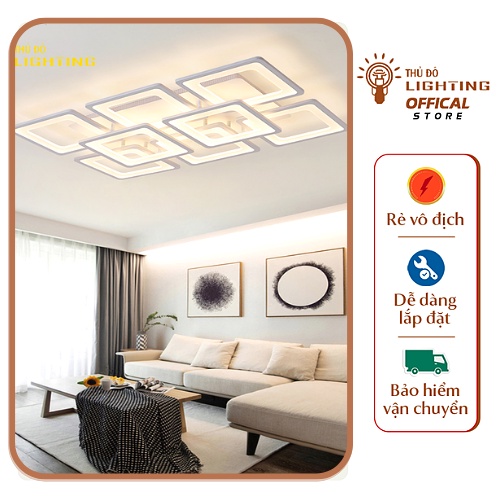 Đèn led ốp trần đèn trang trí phòng khách 8 cánh vuông hiện đại 3 chế độ sáng kèm điều khiển tăng chỉnh từ xa MHDCN8o