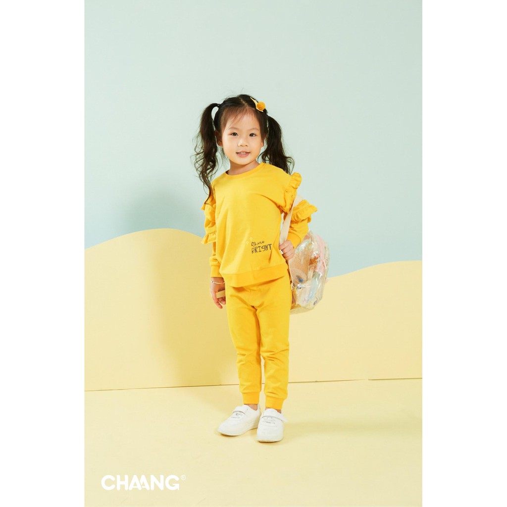 [RẺ VÔ ĐỊCH] Bộ áo dài tay quần dài nỉ bèo cánh tay bé gái Chaang