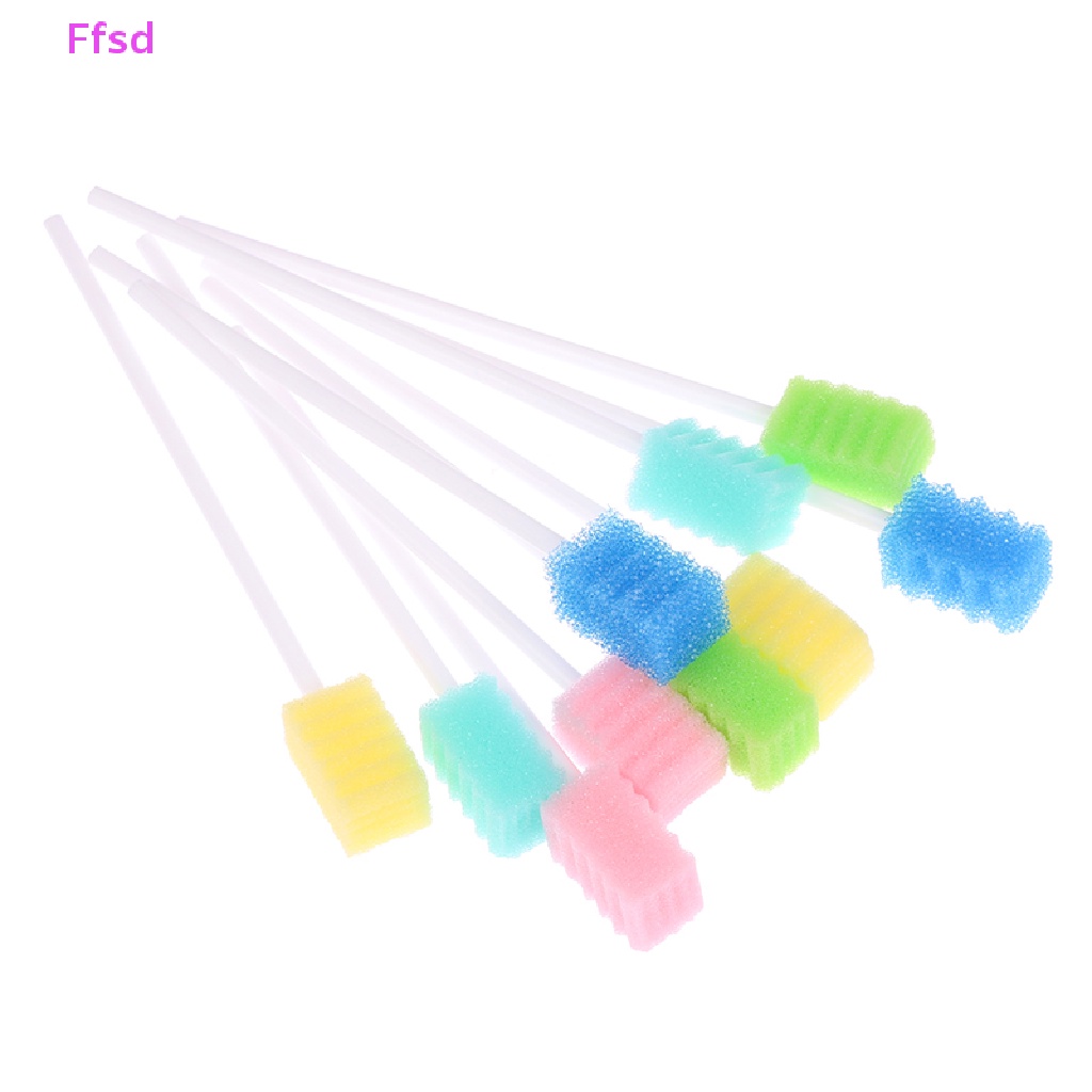 {Ffsd} Set 10 Tăm Bông Vệ Sinh Miệng / Lưỡi / Bàn Chải Đánh Răng Bằng Bọt Biển Dùng