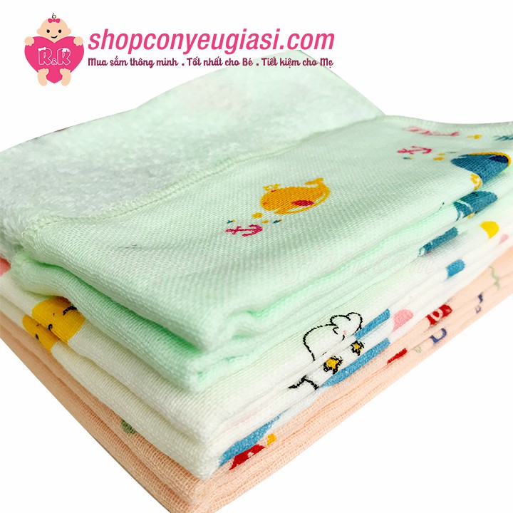 Khăn Xô 2 Mặt Pink&amp;Blue Vỉ 6 Cái In Hình - 100% Cotton