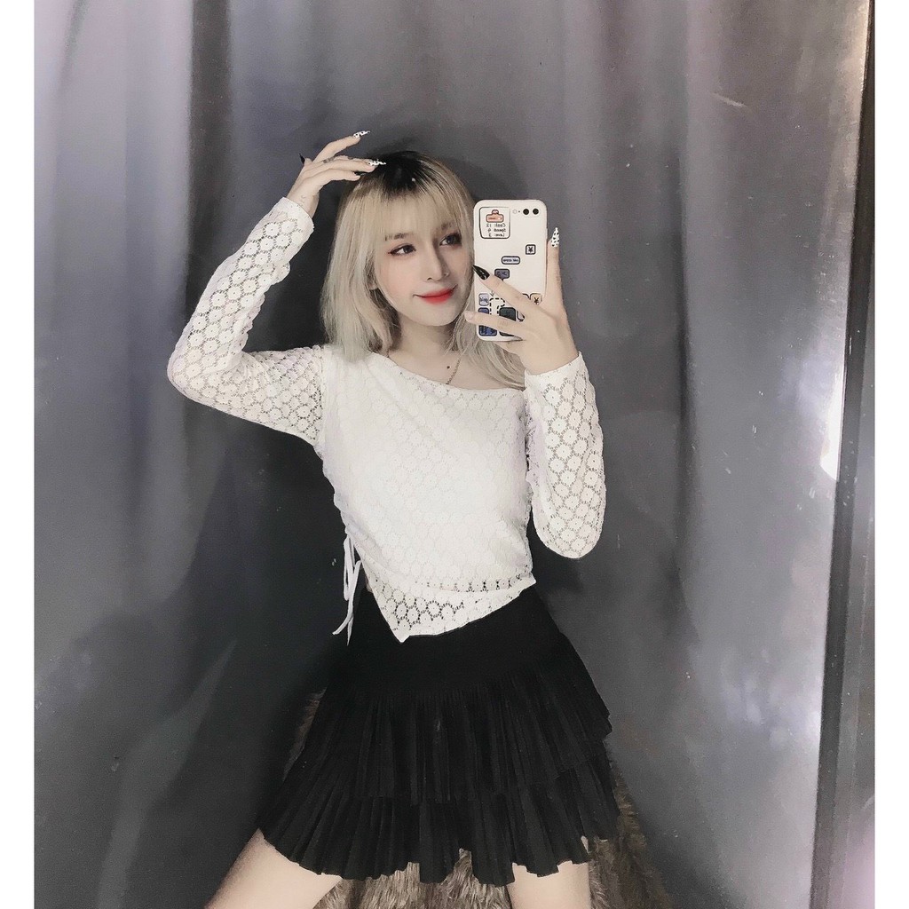 áo kiểu ren trễ vai rút dây bên dễ thương siêu xinh ảnh thật