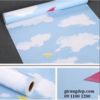 Giấy dán tường  mây trời xanh nhạt 5008-1 có sẵn keo khổ 100x45cm