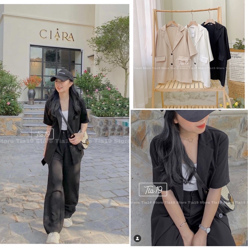 Áo blazer tay lỡ ulzzang loại 1 Tia19 . Áo khoác vest cộc tay hàn ( Ảnh thật)