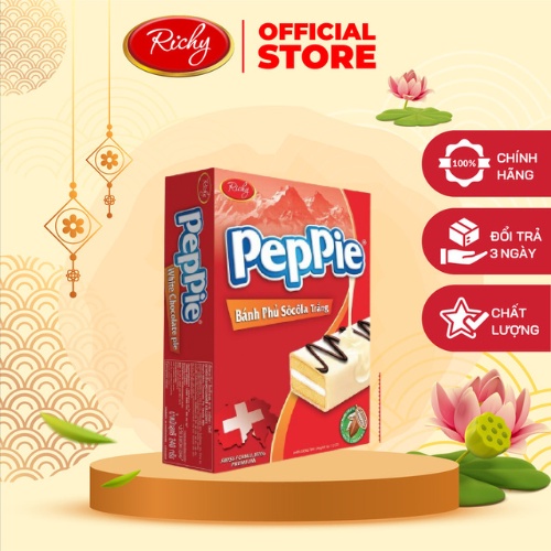 Bánh Peppie Richy phủ socola trắng hộp 3 (45g) bánh bông lan kem bơ sữa
