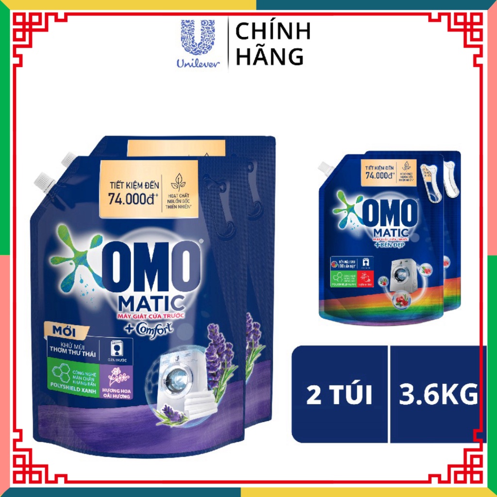 Combo 2 Túi Nước giặt OMO Matic chuyên dùng cửa đằng trước 3.6kg/túi