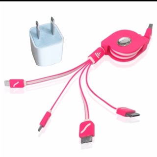 Combo củ sạc + cáp sạc chống rối dây rút 4 đầu tiện ích phù hợp với nhièu loại máy, Cáp sạc 4 đầu ( ILDONG)