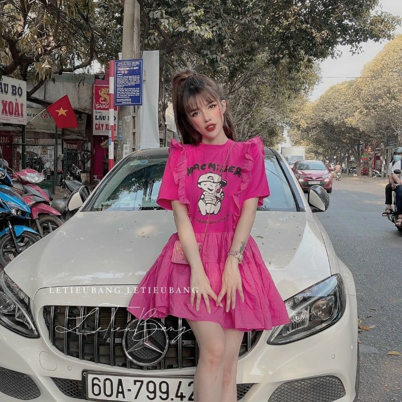 Đầm baby doll in hình baby ulzzang