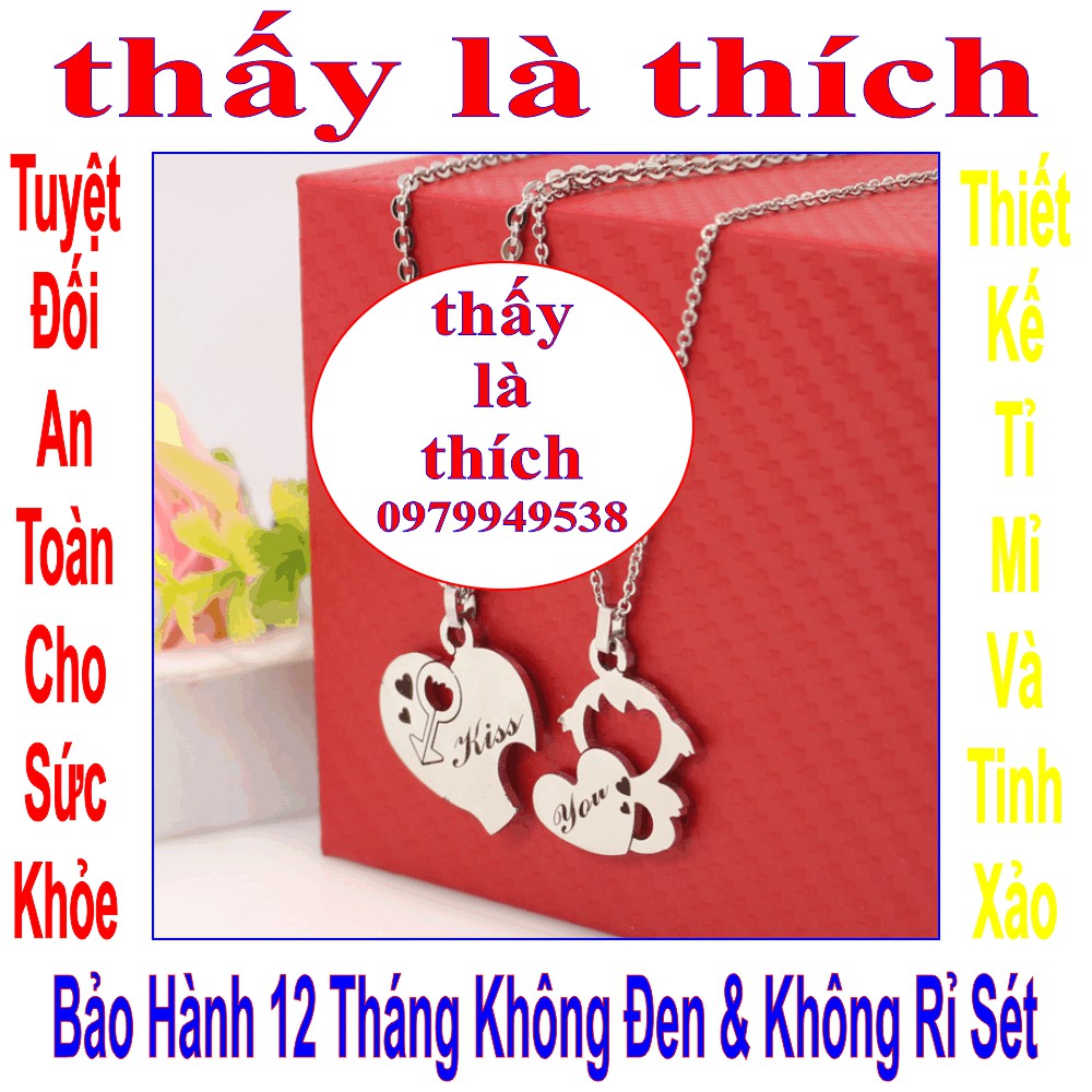 Dây chuyền cặp đôi 2 mảnh ghép trái tim & cậu bé tình yêu kết hợp chữ KISS YOU ...