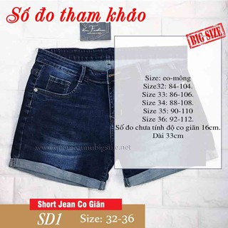 💯 Quần Short Jean Bigsize Co Giãn SD1 Size 32-36 💯