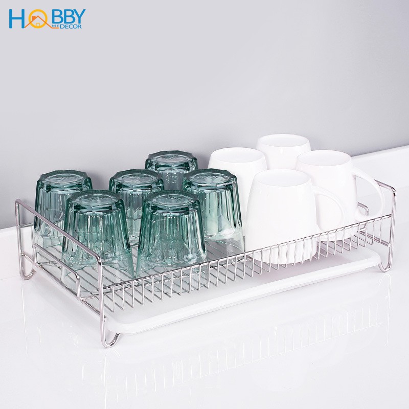 Kệ úp chén ly HOBBY Home Decor KUL41 Inox 304 kèm khay hứng nước không rỉ sét - ngang 41cm