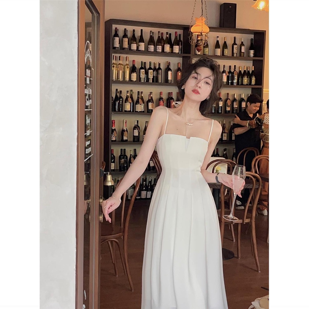 Váy đầm nữ Hai Dây Eo Cao Màu Trắng Phong Cách Hepburn Thời Trang Hong Kong Mùa Hè Hàng Mới Dành Cho Bạn váy đầm bé gái