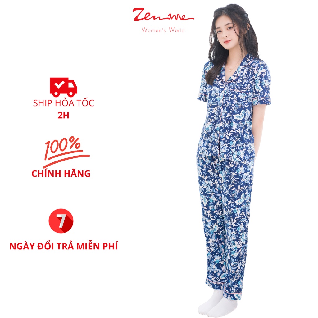 Bộ mặc nhà nữ Zen Me thiết kế pijama thu đông cộc dài chất liệu 100% cotton họa tiết trẻ trung