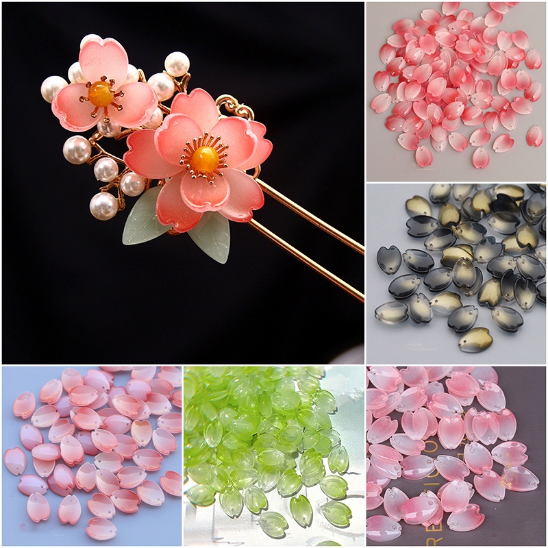 5 cánh hoa anh đào bột đá ép 11*15mm nguyên liệu làm trâm làm trang sức