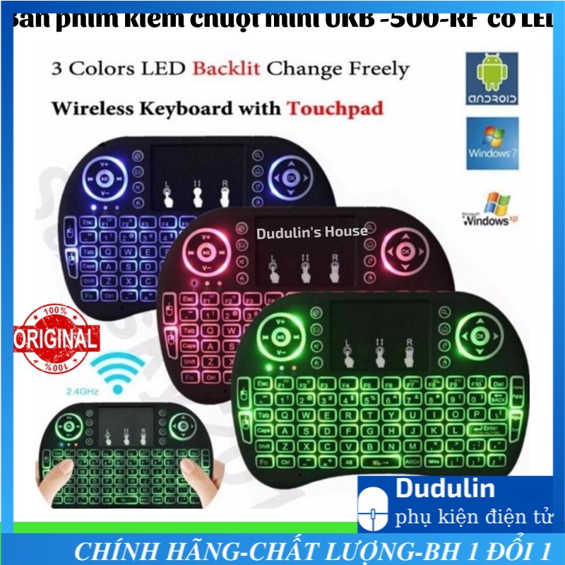 Bàn phím kiêm chuột không dây Mini UKB 500-RF có LED dùng cho Laptop, PC, Android box, Smartphone
