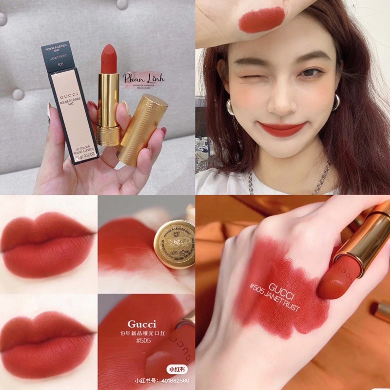 Có sẵn - Son thỏi lì Gucci Matte màu 505 Janet Rust đỏ cam đất