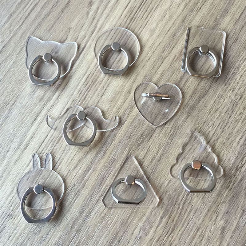 Chủ sở hữu điện thoại acrylic trong suốt Đứng Finger Ring Cartoon Cat Heart Rabbit Bear Hoa Star Chủ