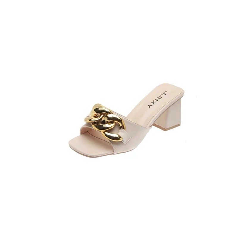 Guốc gót vuông 6cm da mềm bản to khoá xích BIG SIZE 35-43