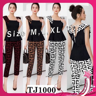 Đồ Bộ Nữ 🎁FREESHIP🎁Giảm 45k Khi Mua Đơn Từ 500k - Set nguyên bộ quần lửng áo peplum phối họa tiết xinh TJ1000