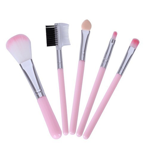 Bộ Cọ Trang Điểm Mini  5 Món - Bộ Cọ Makeup Kit Màu Hồng 