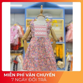 [FreeShip – Hàng cao cấp]  Váy Smock hoa lá xanh