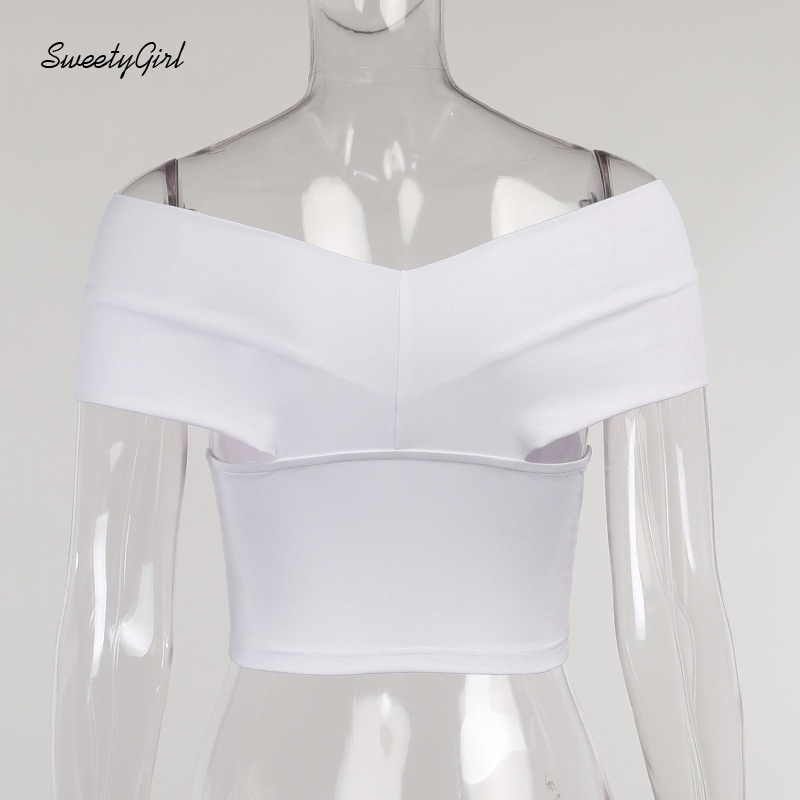 Áo croptop trễ vai tay ngắn màu trơn dáng ôm thời trang quyến rũ cho nữ