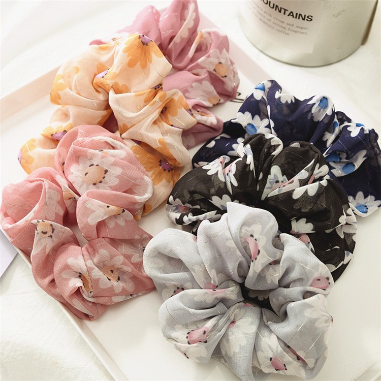 Scrunchies Cột Tóc Voan Mỏng Phồng Màu Pastel Hoa Cúc