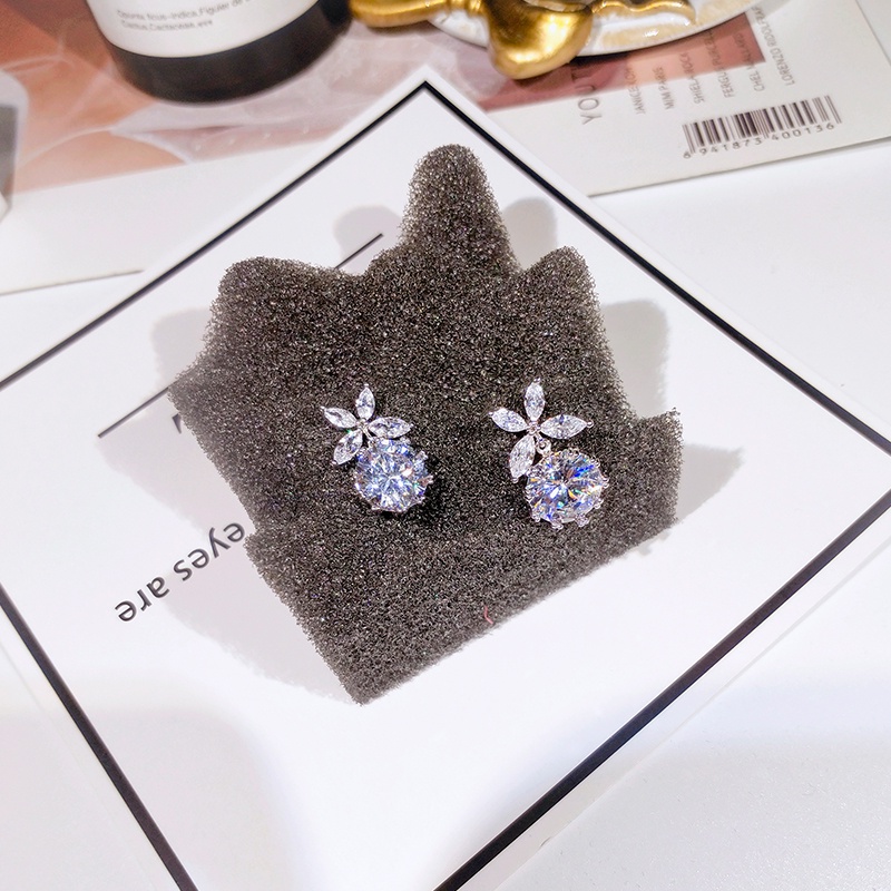 Khuyên tai JIUDUOLAN mạ bạc kiểu dáng hoa đính đá zircon phong cách Hàn Quốc dễ phối đồ cao cấp