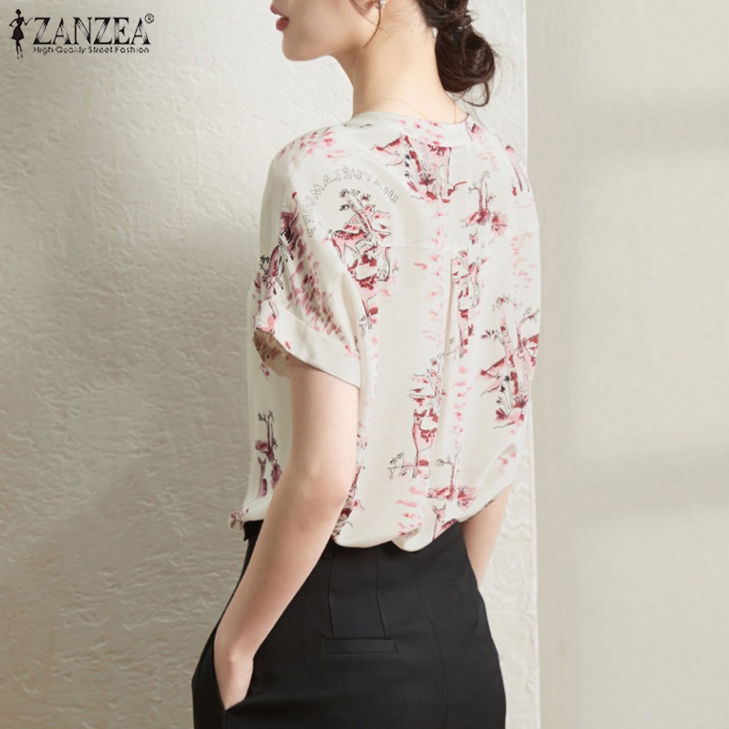 Áo ZANZEA ngắn tay cổ tròn hở lưng thời trang Hàn Quốc cho nữ